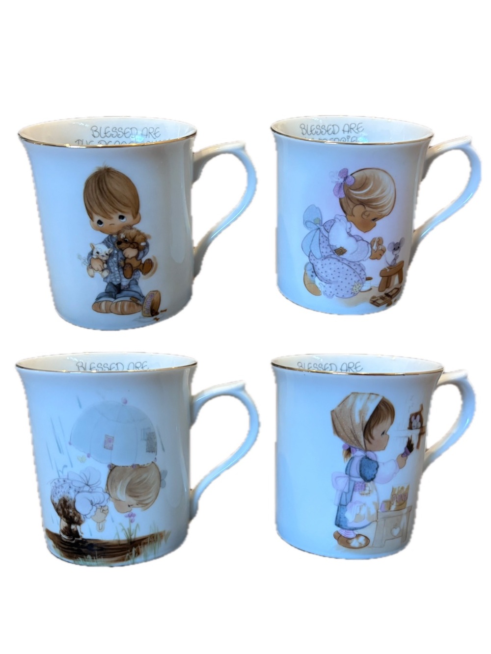 vintage 1980s Precious Moments ceramic coffee mugs bundle of 4